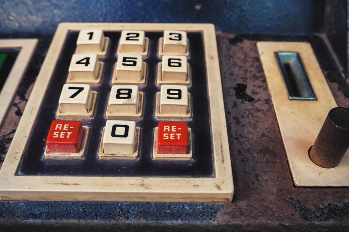Vintage arcade machine keypad with numbered buttons