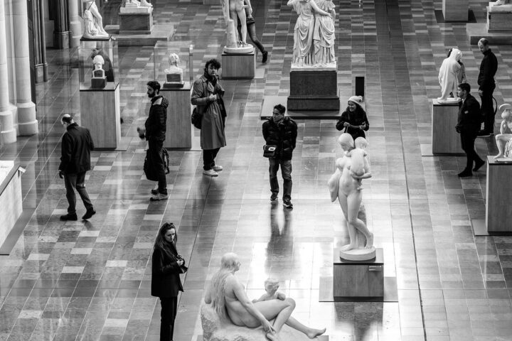Exhibition, museum, gallery, art, people, sculptures, statue, viewer, viewing, monochrome, museum, people, people, people, people, people