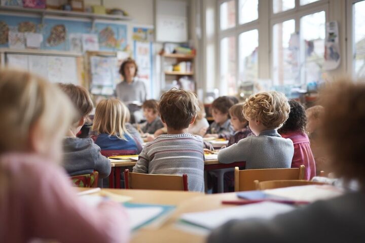 Primary school classroom with children at desks