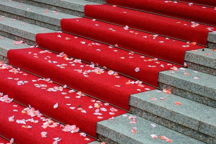 Red carpet on grand stone steps