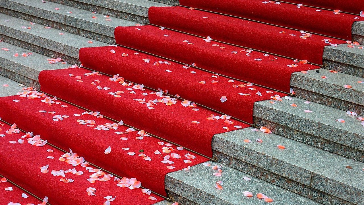Red carpet on grand stone steps