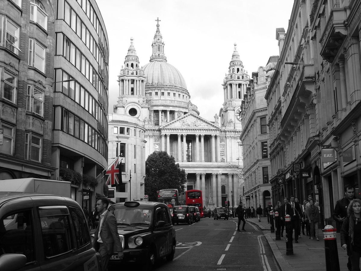 St Paul's Cathedral seen down a City of London street