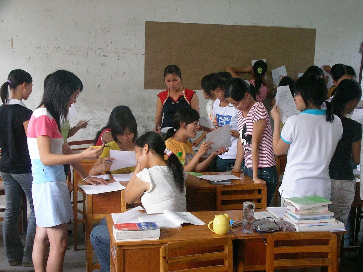 Children working together in a classroom