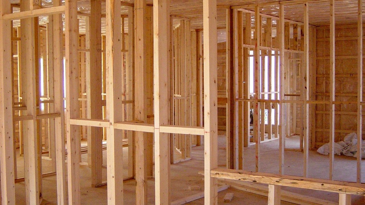 Timber wall frames inside a house under construction