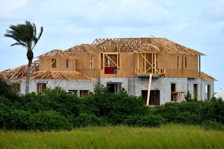 Timber-framed house under construction
