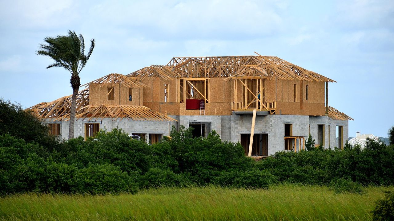 Timber-framed house under construction
