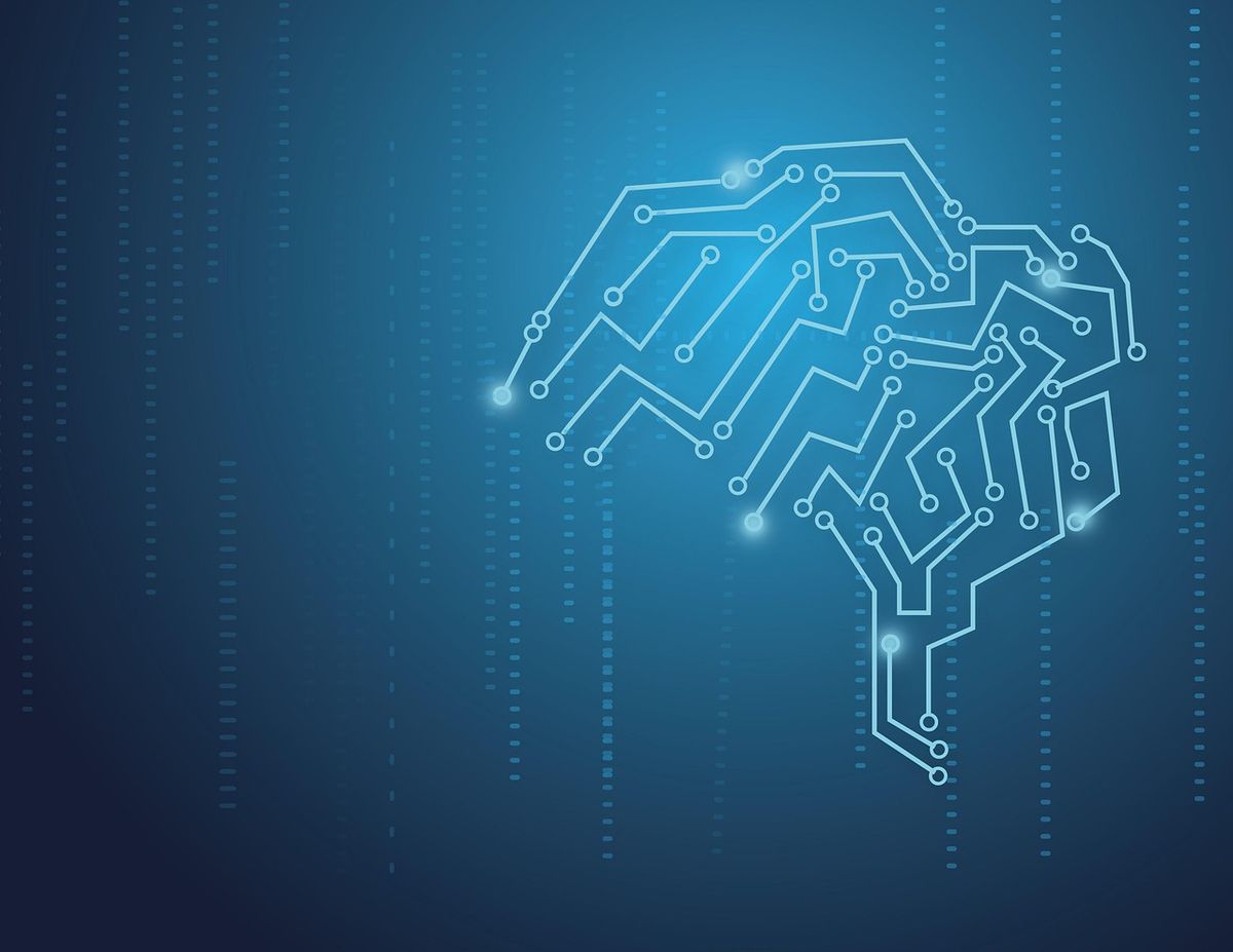 Brain outline drawn as a circuit diagram