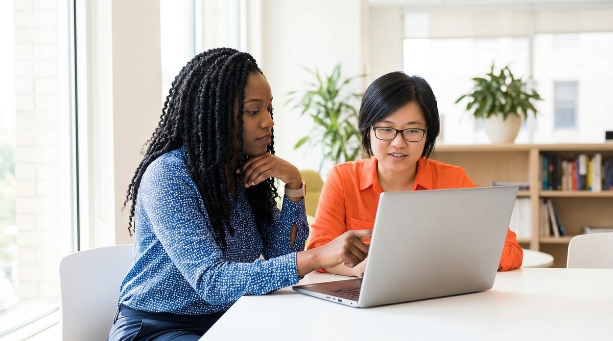 Two women working together at a laptop