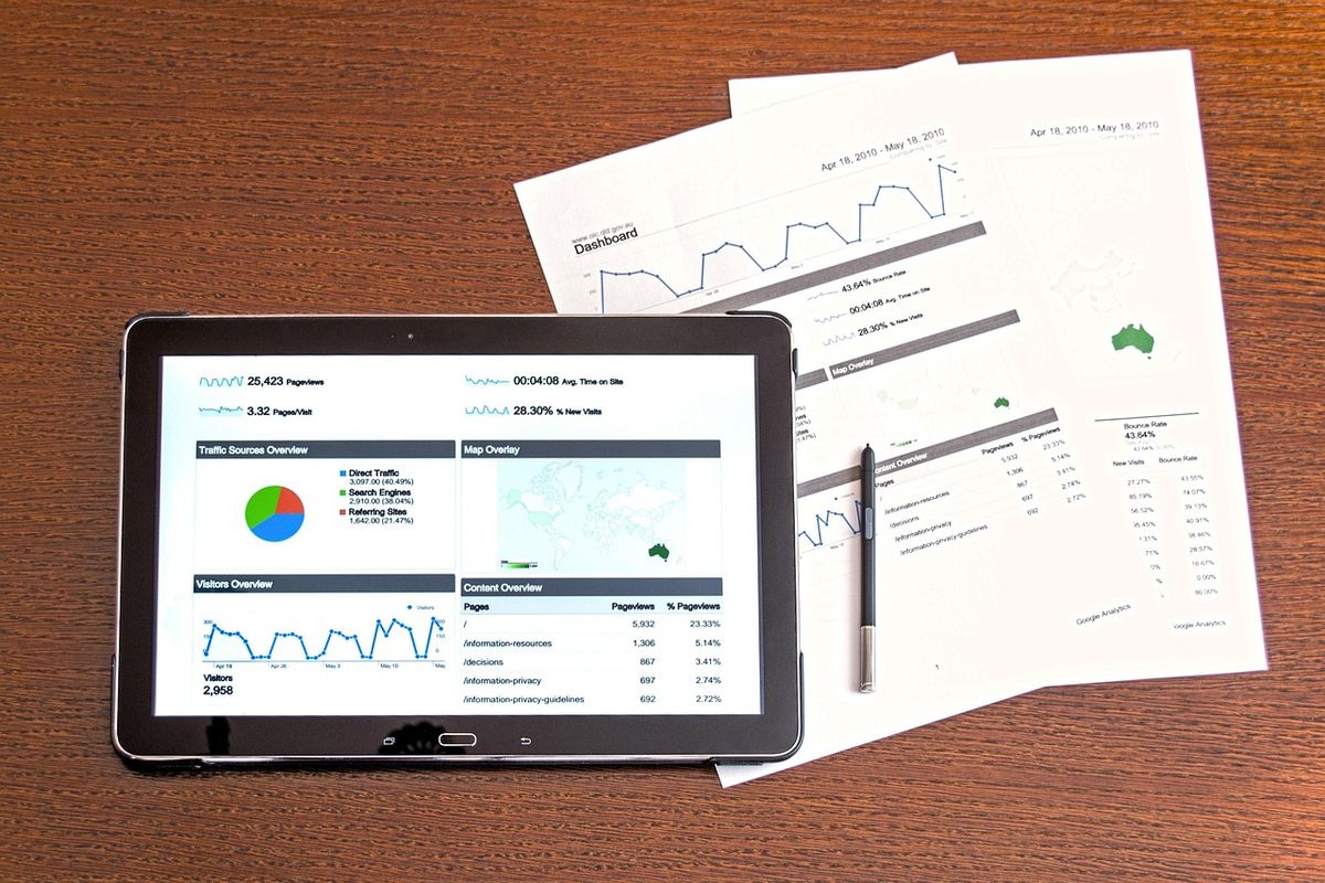 Tablet and printed reports showing financial charts