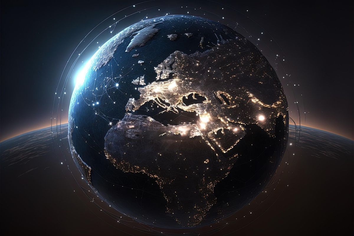Night view of Europe's city lights from space