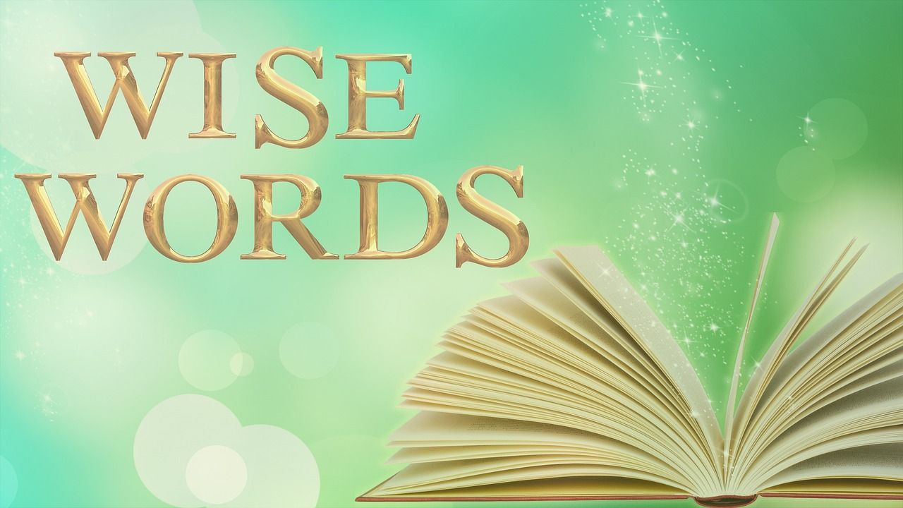 Open book with the words Wise Words above it