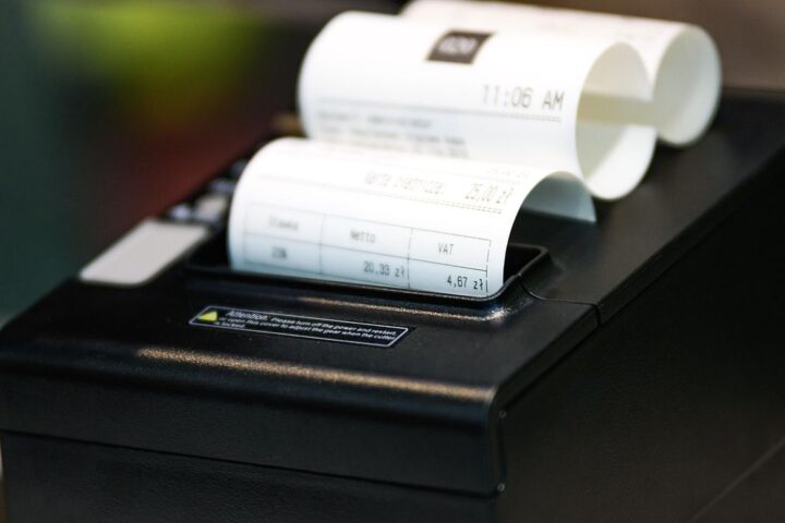 Receipt printer printing a till receipt