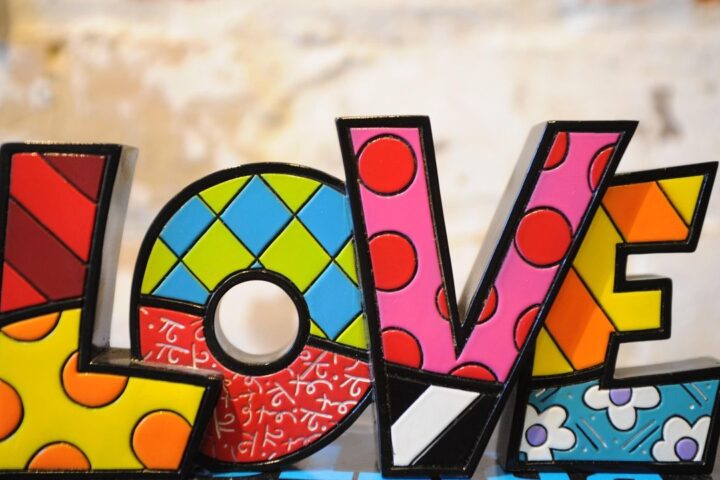 Colourful pop art LOVE letter sculpture