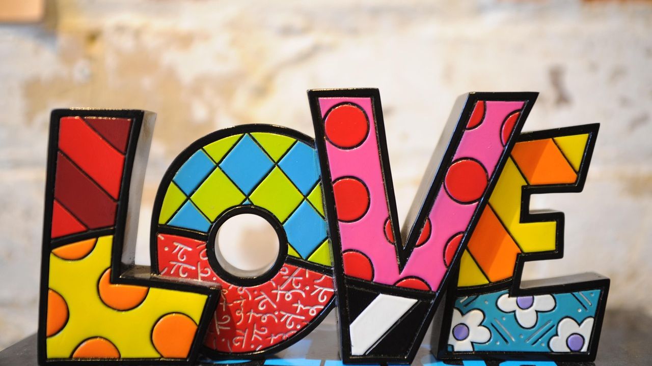 Colourful pop art LOVE letter sculpture